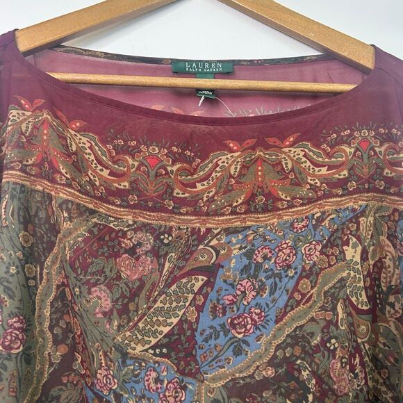 Lauren Ralph Lauren Sheer Paisley Boho Blouse Plus Size 3X Romantic Festival Top - Picture 4 of 10
